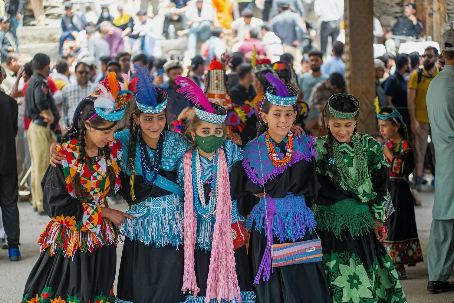 Kalash women in traditional dress at the Chilam Joshi festival